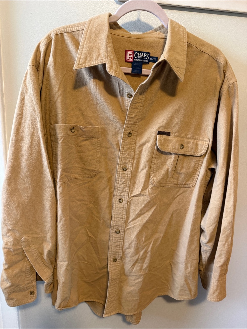 Chaps Ralph Lauren Overshirt Men’s XL Tan Leather Collar Button Front